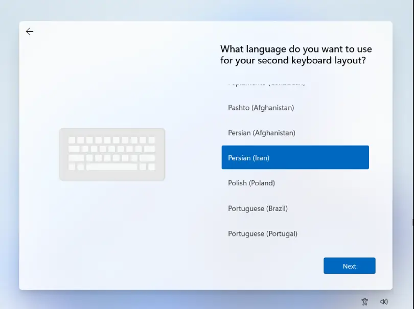 انتخاب زبان دوم کیبورد