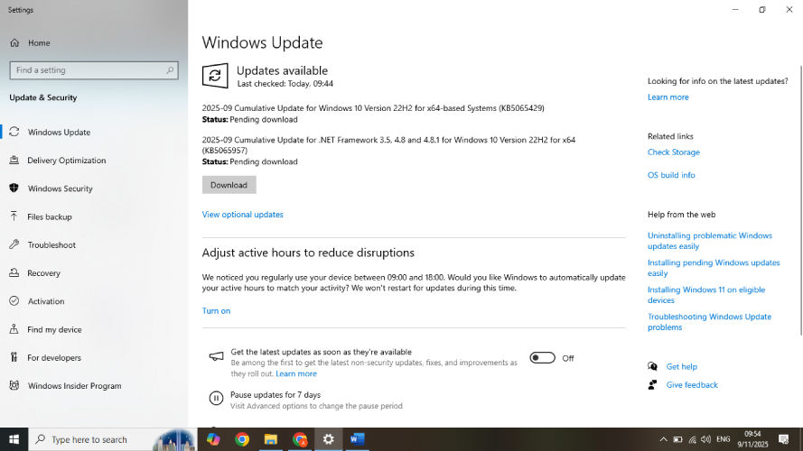 وارد قسمت windows update